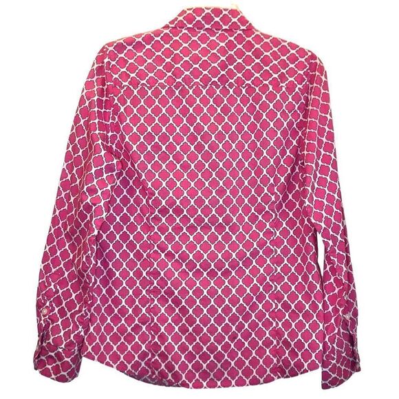 Crown & Ivy Tailored Quatrefoil Button Down in Pink/White/Black Women’s M - Picture 4 of 6